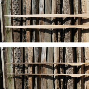 Zaagvorm voor zelf te maken houten boog uit een hickory boogstaaf, werparmen.