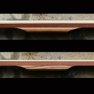 Close-up van het handvat van een essen en hardhout boogstaaf, voor een zelf te maken boog (flatbow).